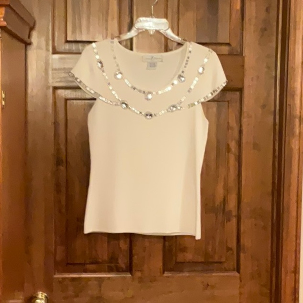 Once Again Embellished Knit Top - Party, Metallic, Rhinestone